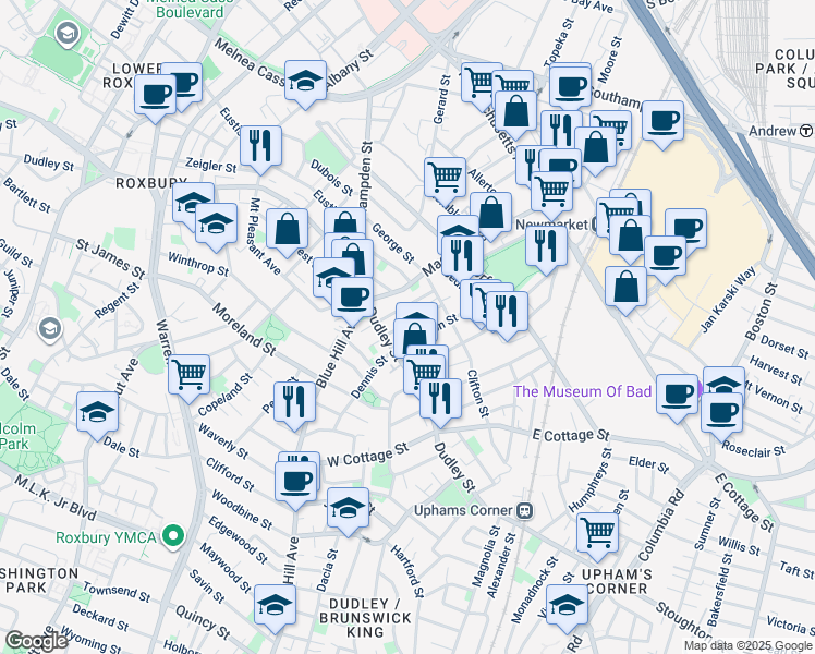 map of restaurants, bars, coffee shops, grocery stores, and more near 17 Clarence Street in Boston