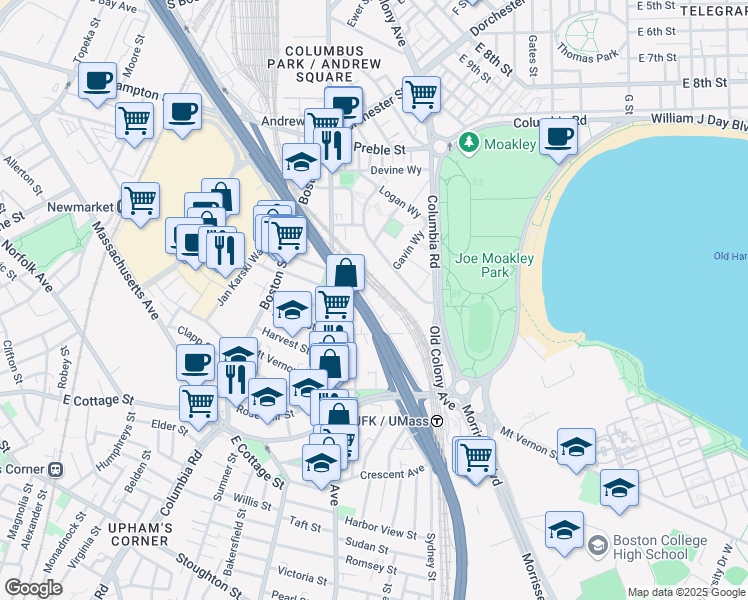 map of restaurants, bars, coffee shops, grocery stores, and more near 33 Von Hillern Street in Boston
