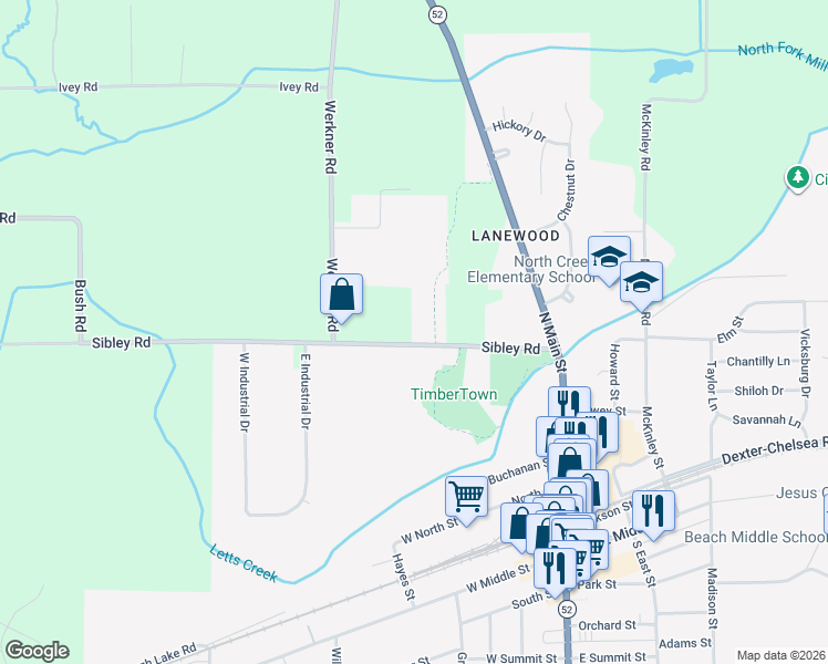 map of restaurants, bars, coffee shops, grocery stores, and more near 5975 Sibley Road in Chelsea