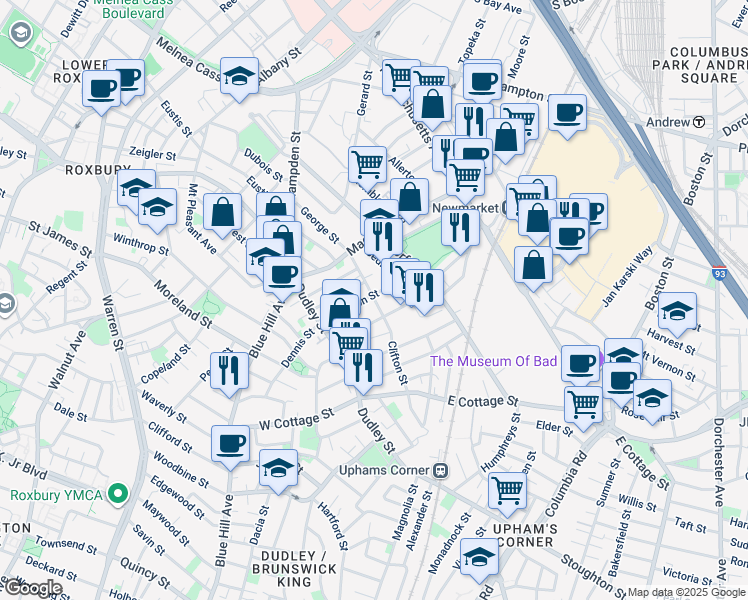 map of restaurants, bars, coffee shops, grocery stores, and more near 48 Shirley Street in Boston
