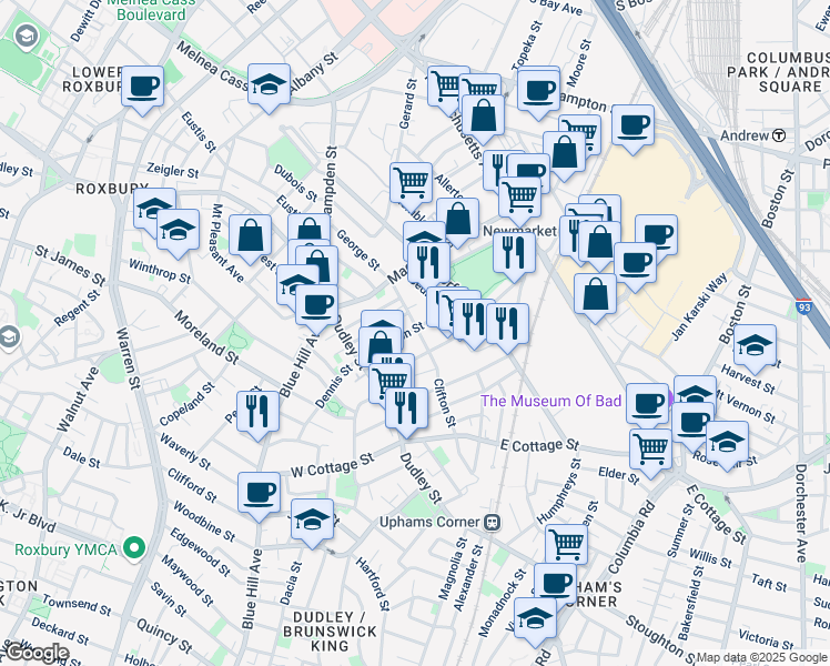 map of restaurants, bars, coffee shops, grocery stores, and more near 48 Shirley Street in Boston