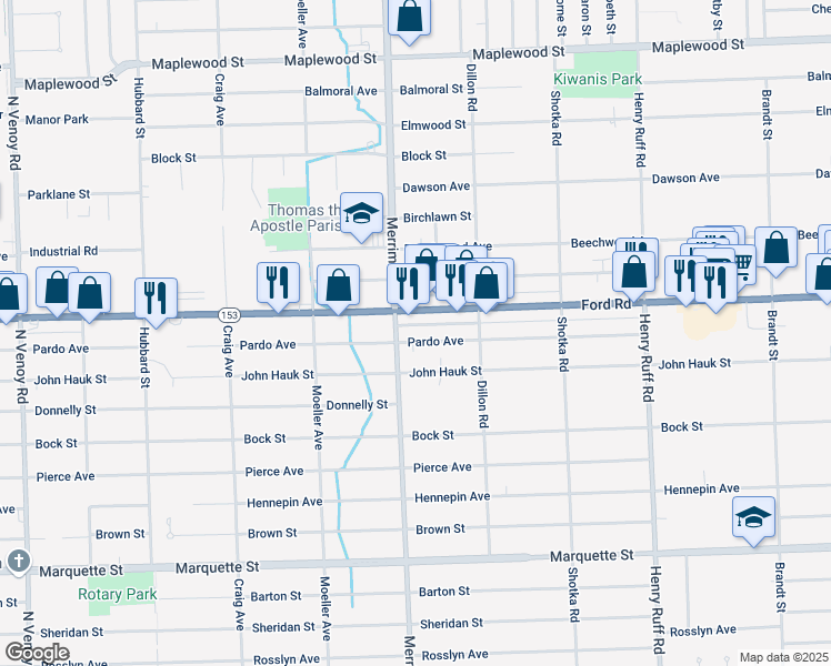 map of restaurants, bars, coffee shops, grocery stores, and more near 31257 Pardo Street in Garden City