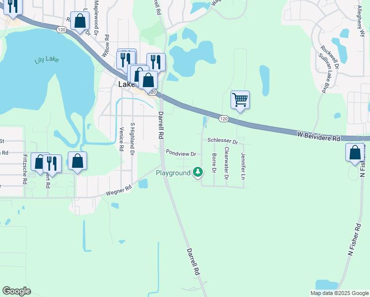 map of restaurants, bars, coffee shops, grocery stores, and more near 28749 Pondview Drive in Lakemoor