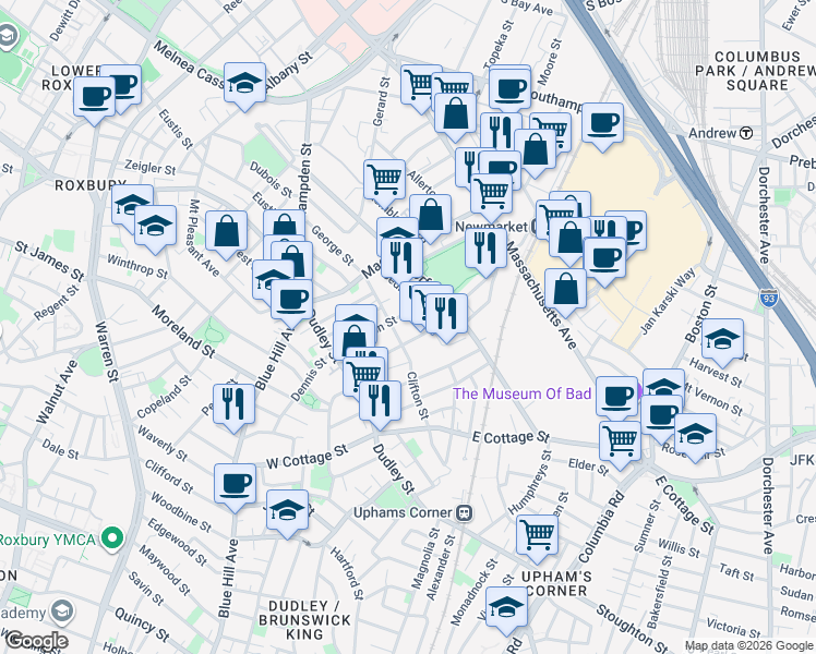 map of restaurants, bars, coffee shops, grocery stores, and more near 48 Shirley Street in Boston