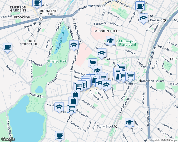 map of restaurants, bars, coffee shops, grocery stores, and more near in Boston