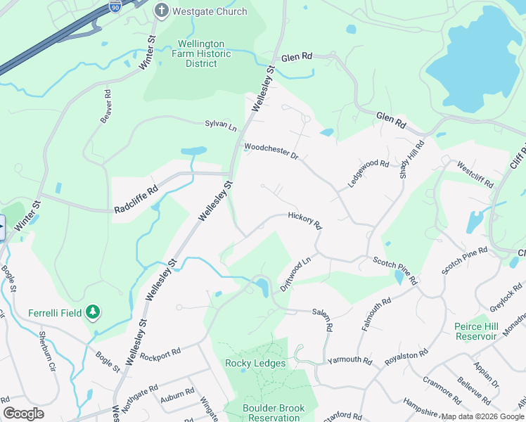 map of restaurants, bars, coffee shops, grocery stores, and more near 176 Hickory Road in Weston