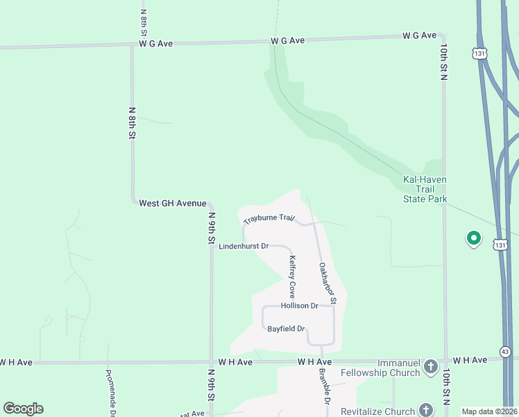 map of restaurants, bars, coffee shops, grocery stores, and more near 6561 Trayburne Trail in Kalamazoo
