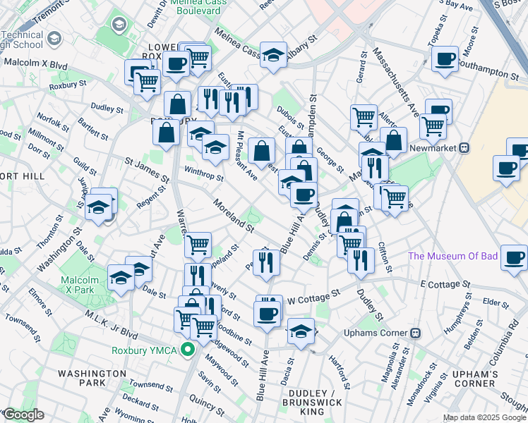 map of restaurants, bars, coffee shops, grocery stores, and more near 86 Winthrop Street in Boston