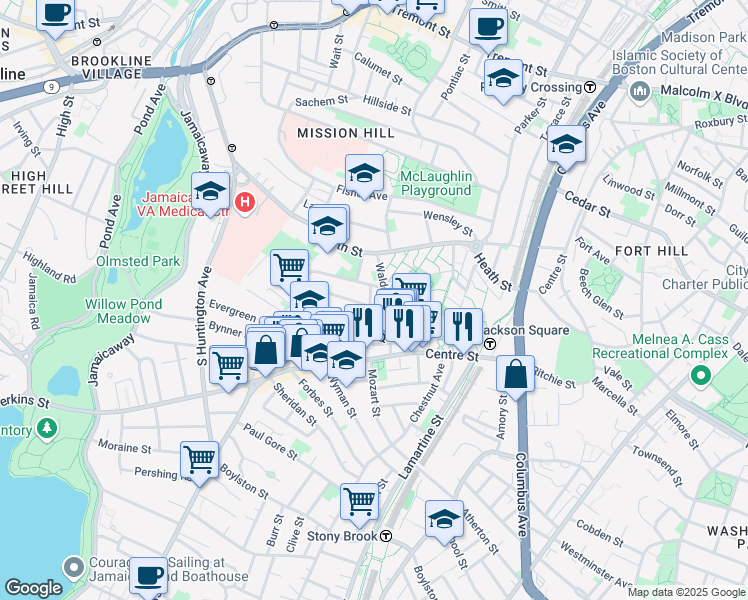 map of restaurants, bars, coffee shops, grocery stores, and more near 25 Gay Head Street in Boston