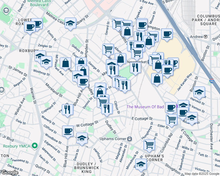 map of restaurants, bars, coffee shops, grocery stores, and more near 48 Shirley Street in Boston