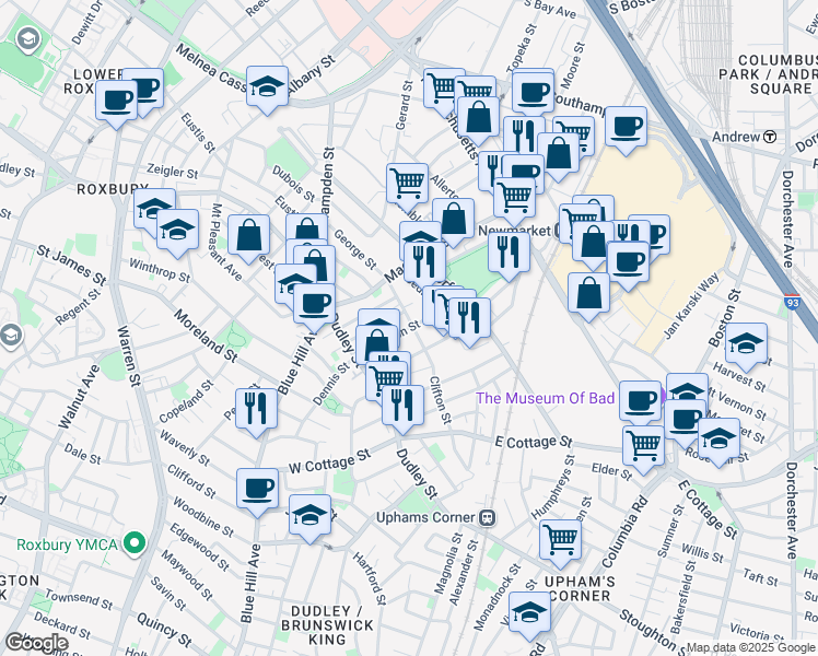 map of restaurants, bars, coffee shops, grocery stores, and more near 48 Shirley Street in Boston