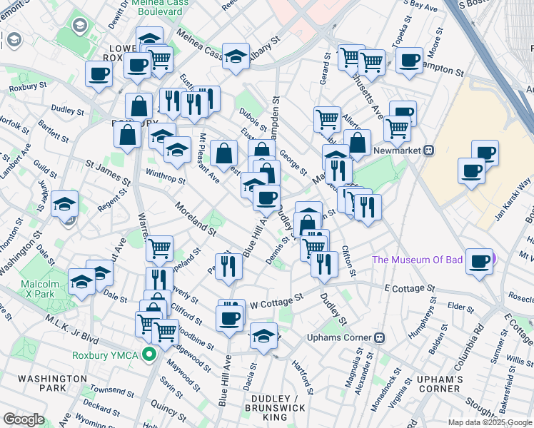 map of restaurants, bars, coffee shops, grocery stores, and more near in Boston