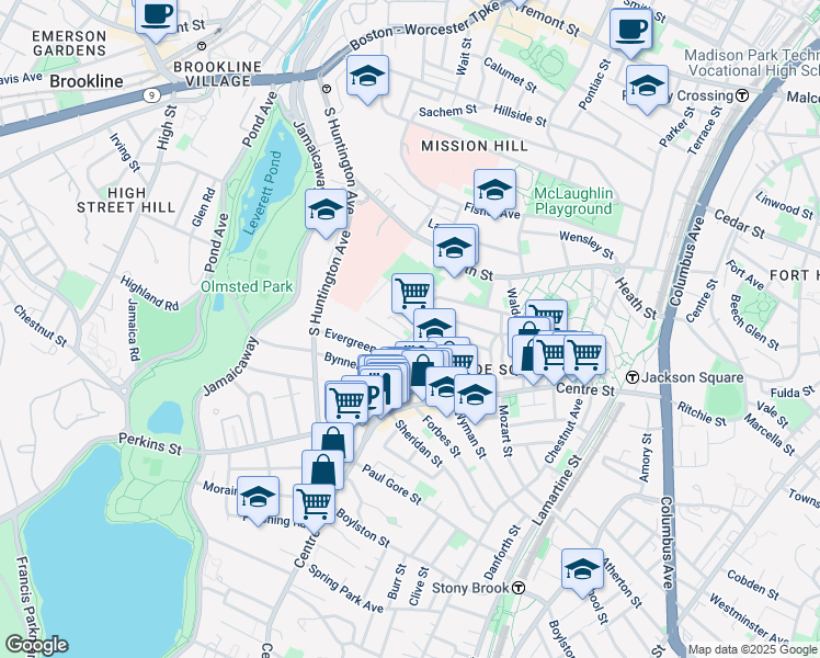 map of restaurants, bars, coffee shops, grocery stores, and more near in Boston