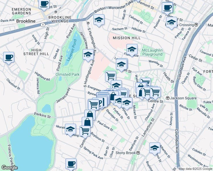 map of restaurants, bars, coffee shops, grocery stores, and more near in Boston
