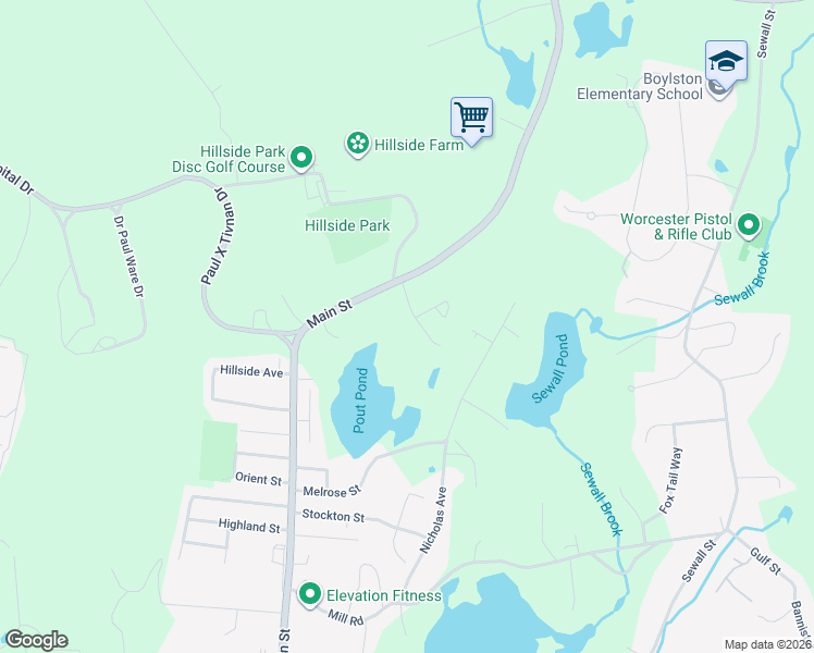map of restaurants, bars, coffee shops, grocery stores, and more near 18 Brookside Avenue in Boylston