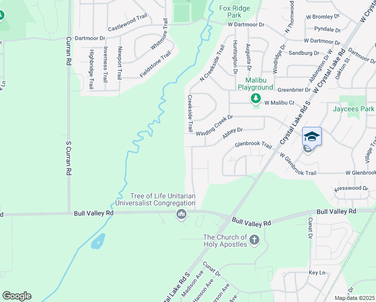 map of restaurants, bars, coffee shops, grocery stores, and more near 301 Brookwood Trail in McHenry