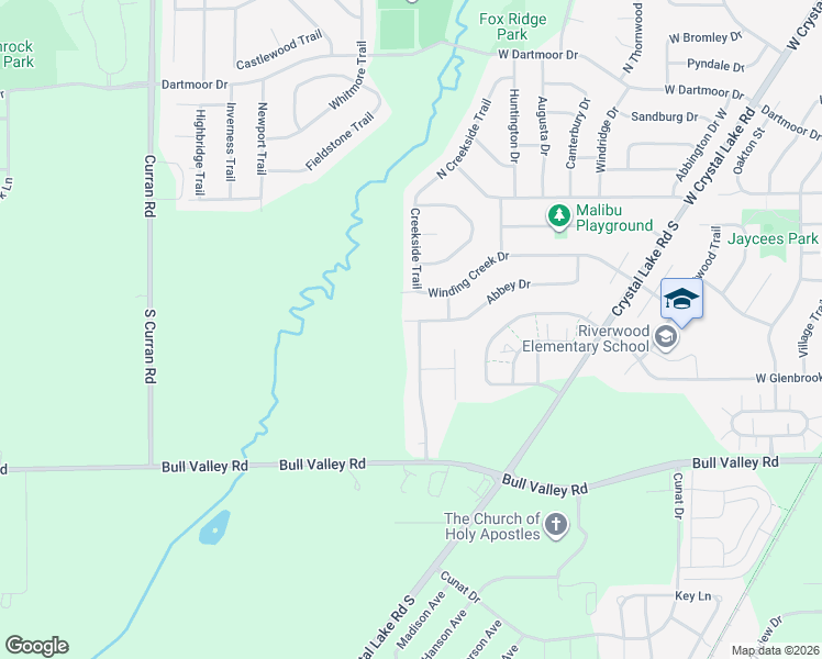 map of restaurants, bars, coffee shops, grocery stores, and more near 301 Brookwood Trail in McHenry