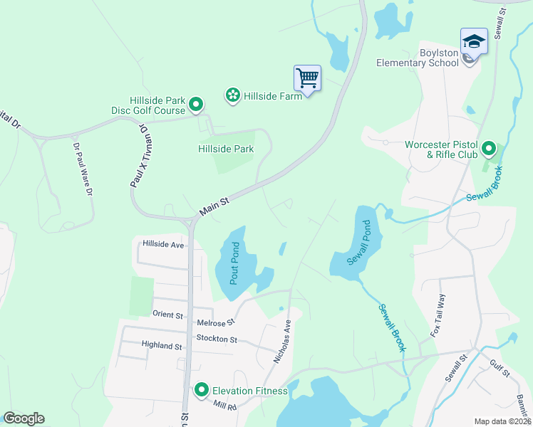 map of restaurants, bars, coffee shops, grocery stores, and more near 18 Brookside Avenue in Boylston