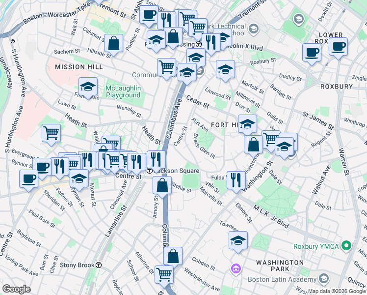 map of restaurants, bars, coffee shops, grocery stores, and more near 286 Highland Street in Boston