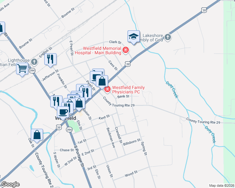 map of restaurants, bars, coffee shops, grocery stores, and more near 10 Bank Street in Westfield