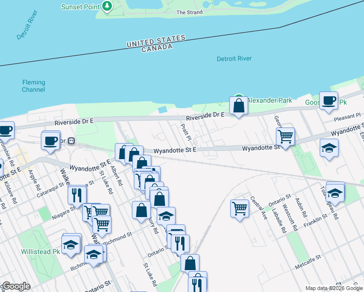 map of restaurants, bars, coffee shops, grocery stores, and more near 292 Belleview Avenue in Windsor
