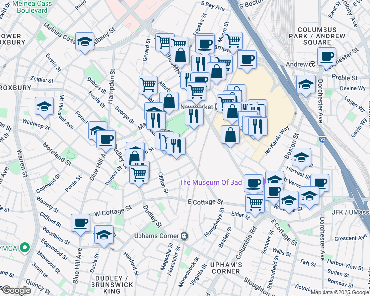 map of restaurants, bars, coffee shops, grocery stores, and more near 130 Shirley St in Boston
