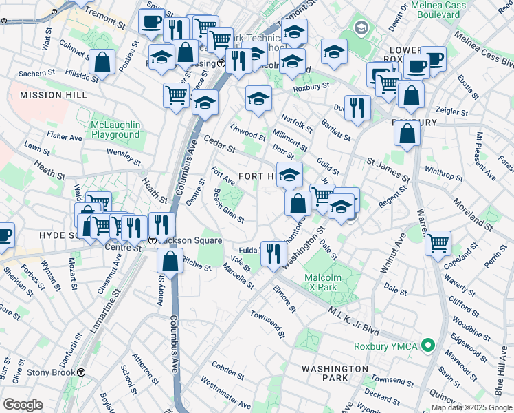 map of restaurants, bars, coffee shops, grocery stores, and more near 152 Highland Street in Boston