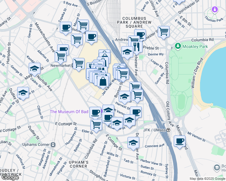 map of restaurants, bars, coffee shops, grocery stores, and more near in Boston