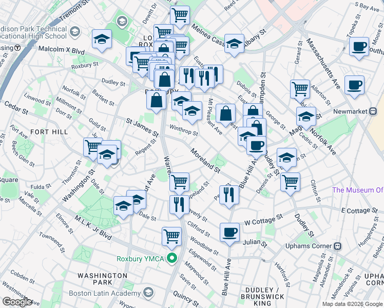 map of restaurants, bars, coffee shops, grocery stores, and more near 1 Cleveland Street in Boston