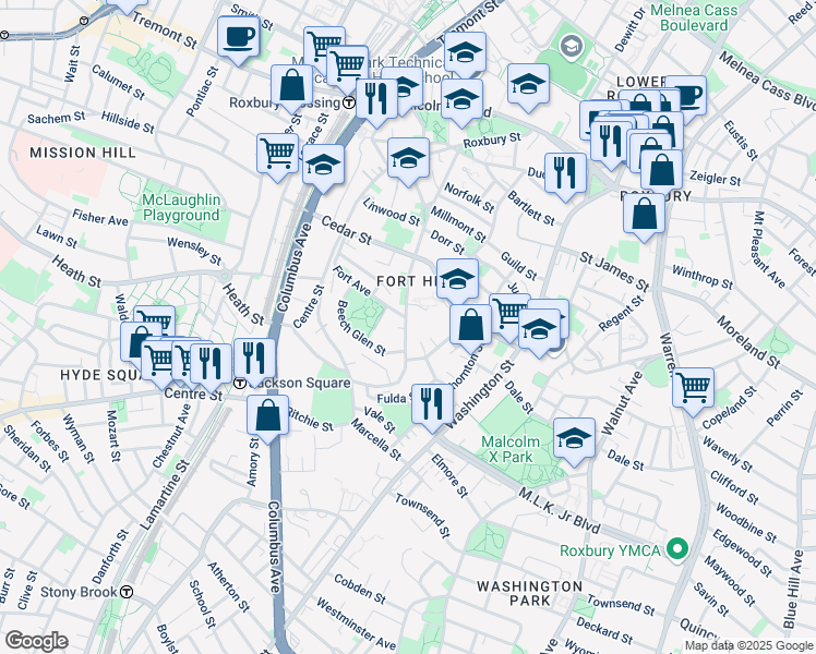 map of restaurants, bars, coffee shops, grocery stores, and more near 152 Highland Street in Boston