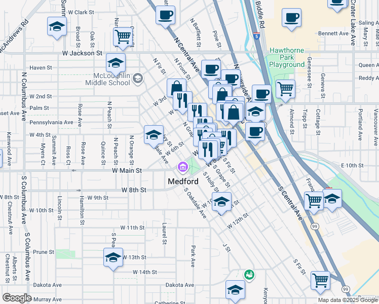 map of restaurants, bars, coffee shops, grocery stores, and more near 29 North Holly Street in Medford