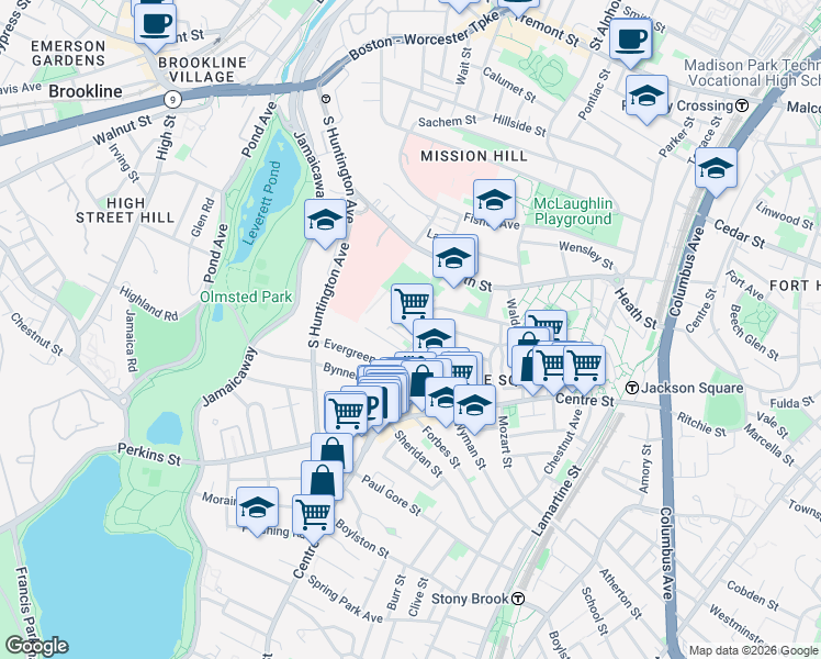 map of restaurants, bars, coffee shops, grocery stores, and more near 8 Nira Avenue in Boston