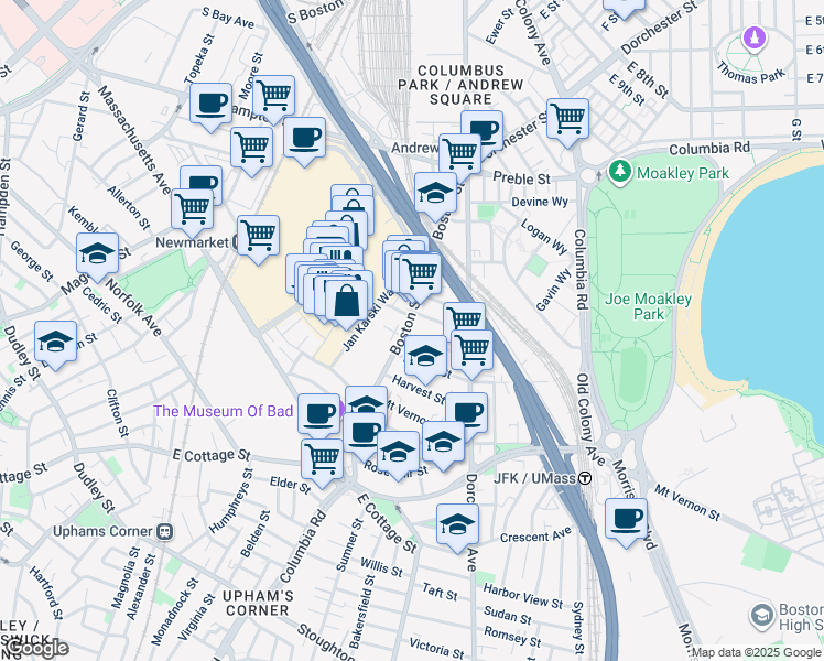 map of restaurants, bars, coffee shops, grocery stores, and more near in Boston