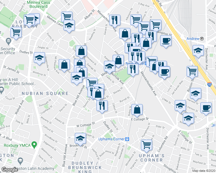 map of restaurants, bars, coffee shops, grocery stores, and more near 4-41/2 Jarvis Place in Boston