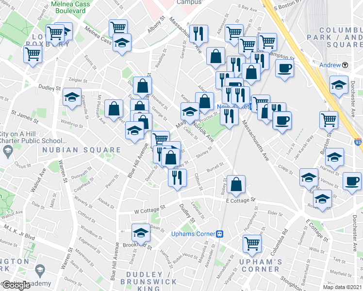 map of restaurants, bars, coffee shops, grocery stores, and more near 4-41/2 Jarvis Place in Boston