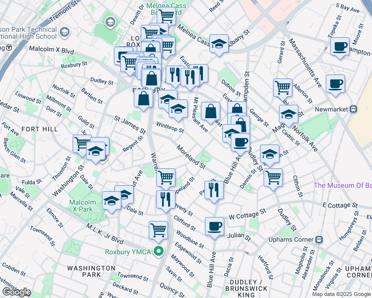 map of restaurants, bars, coffee shops, grocery stores, and more near 1 Cleveland Street in Boston