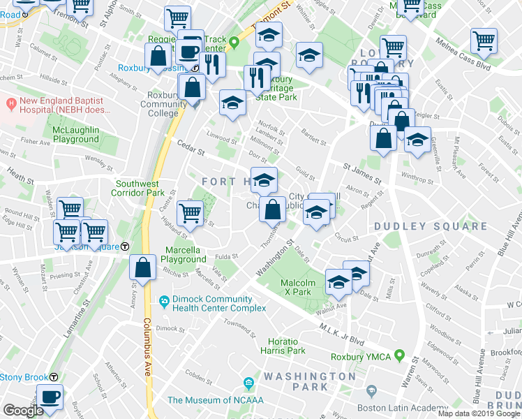 map of restaurants, bars, coffee shops, grocery stores, and more near 51 Cedar Street in Boston