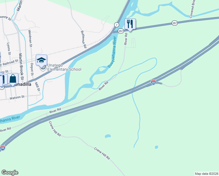 map of restaurants, bars, coffee shops, grocery stores, and more near 2202 River Rd in Sidney Center