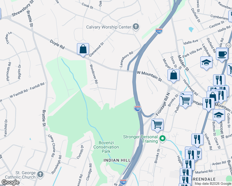 map of restaurants, bars, coffee shops, grocery stores, and more near 41 Maravista Road in Worcester