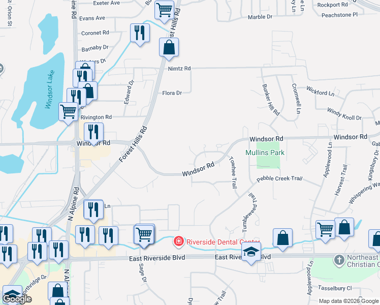 map of restaurants, bars, coffee shops, grocery stores, and more near 5040 Prairie Path in Loves Park