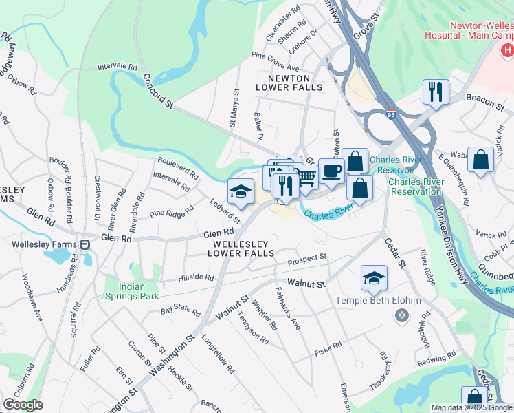 map of restaurants, bars, coffee shops, grocery stores, and more near in Newton