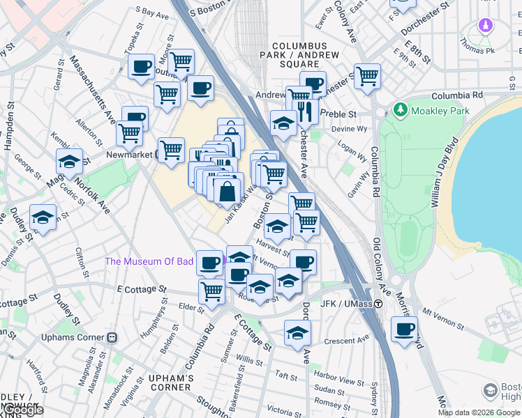 map of restaurants, bars, coffee shops, grocery stores, and more near in Boston