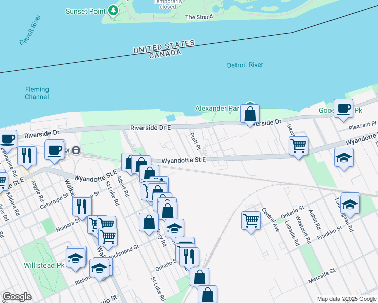 map of restaurants, bars, coffee shops, grocery stores, and more near 282 Belleview Avenue in Windsor