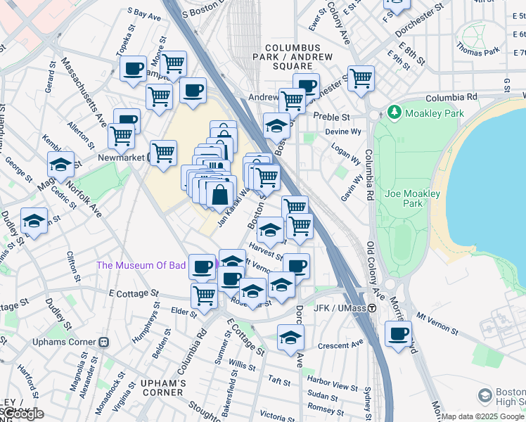 map of restaurants, bars, coffee shops, grocery stores, and more near in Boston