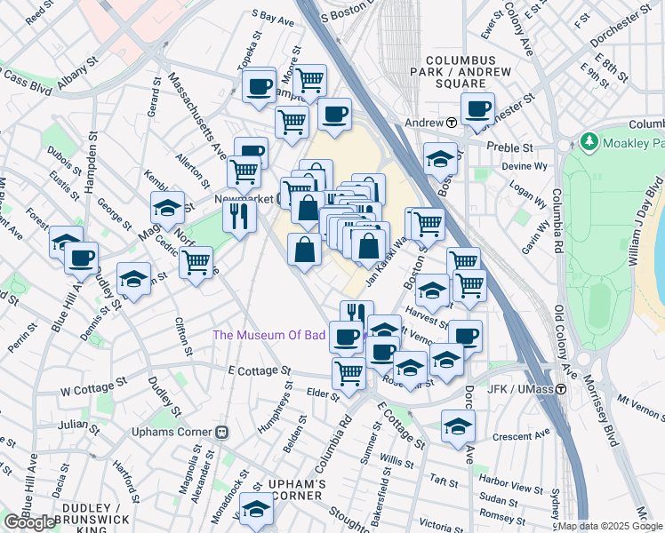 map of restaurants, bars, coffee shops, grocery stores, and more near 4 Allstate Road in Boston
