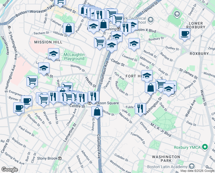 map of restaurants, bars, coffee shops, grocery stores, and more near 142 Centre Street in Boston
