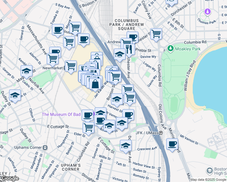 map of restaurants, bars, coffee shops, grocery stores, and more near in Boston