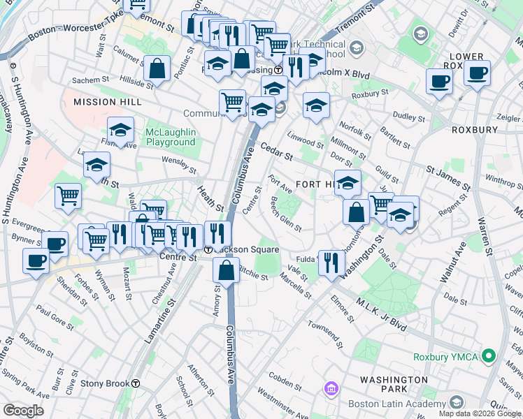 map of restaurants, bars, coffee shops, grocery stores, and more near 142 Centre Street in Boston