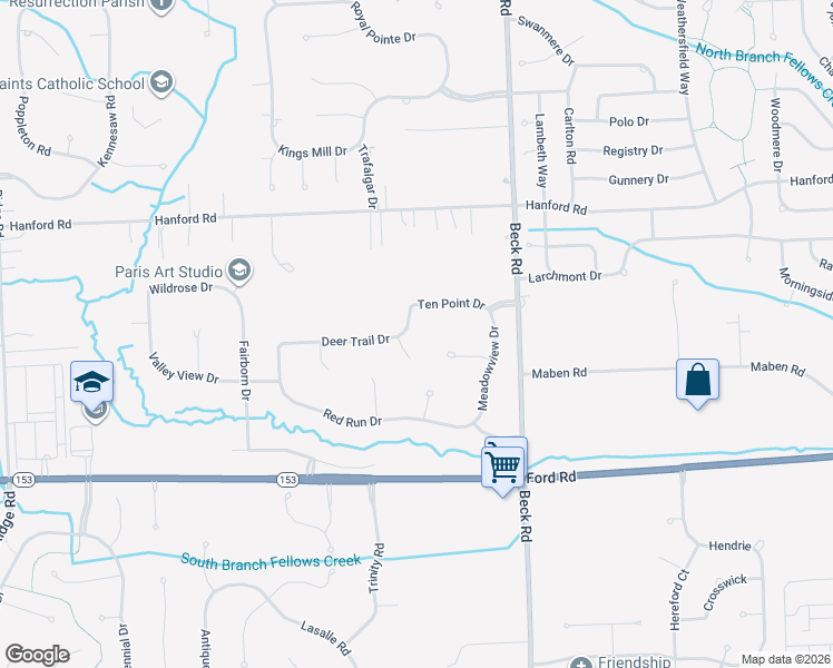 map of restaurants, bars, coffee shops, grocery stores, and more near 47793 Ten Point Drive in Canton