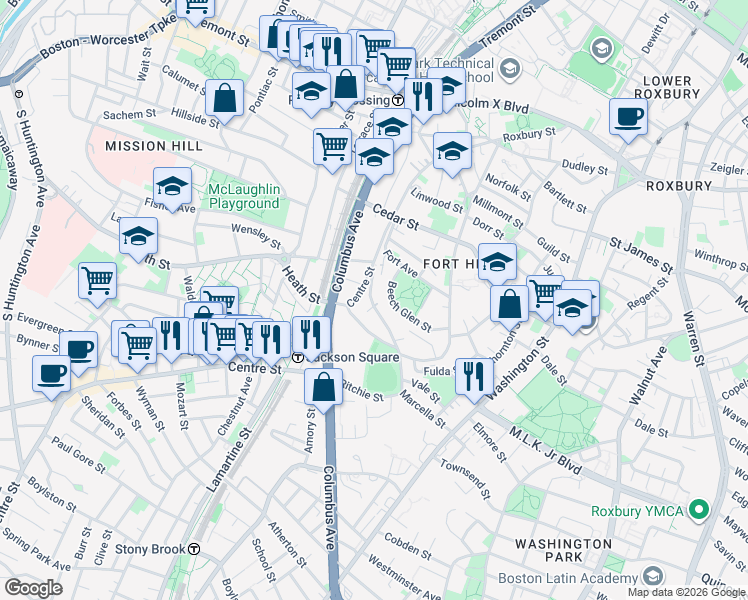 map of restaurants, bars, coffee shops, grocery stores, and more near 142 Centre Street in Boston